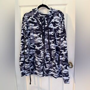 Fabletics Blue Camo zip up hoodie oversize thumb hole cinched waist XL women’s